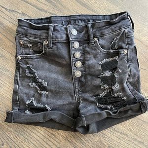 AMERICAN EAGLE Black High-Waisted Stretchy Ripped Jean Shorts